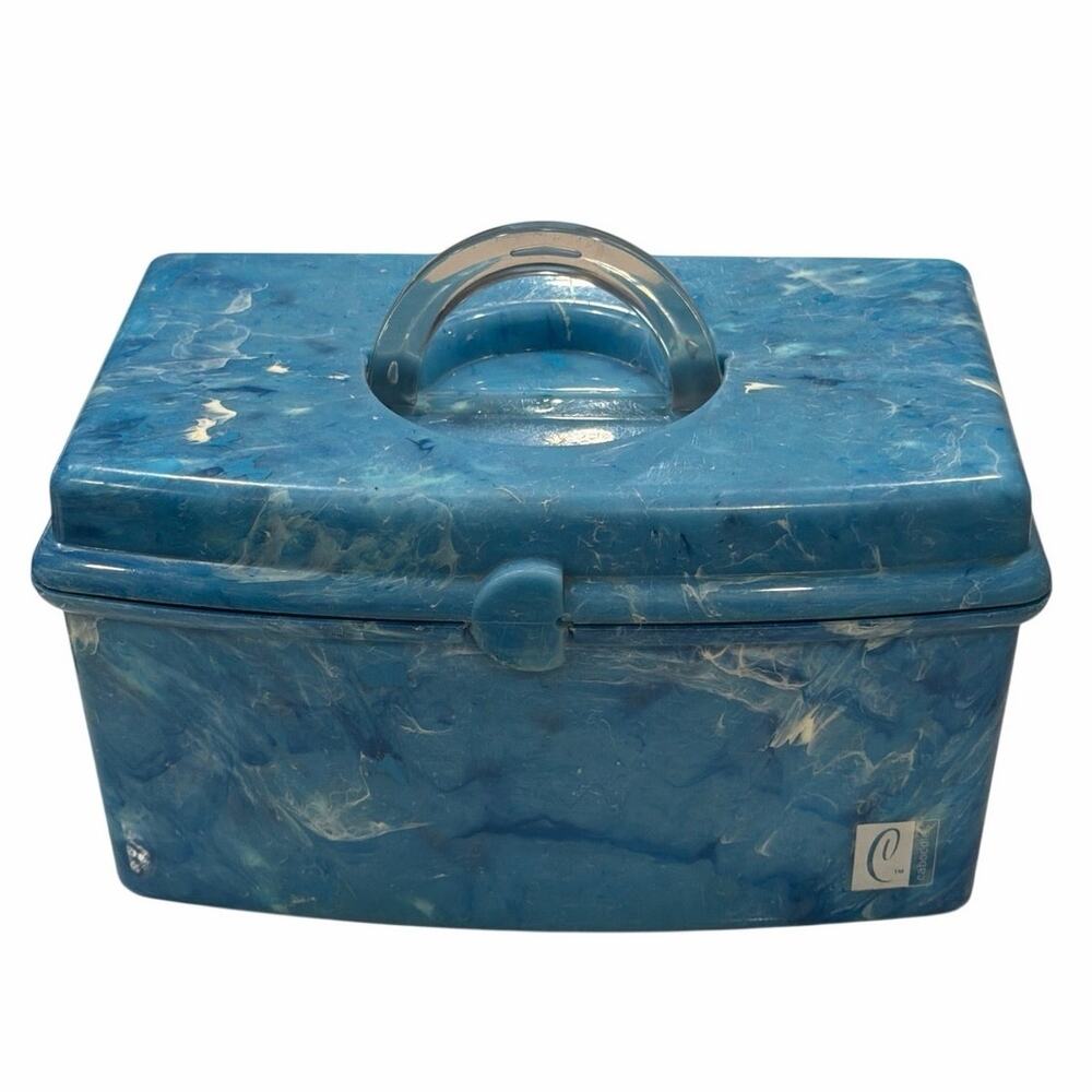 Caboodles Blue Marble Cosmetic Train Case